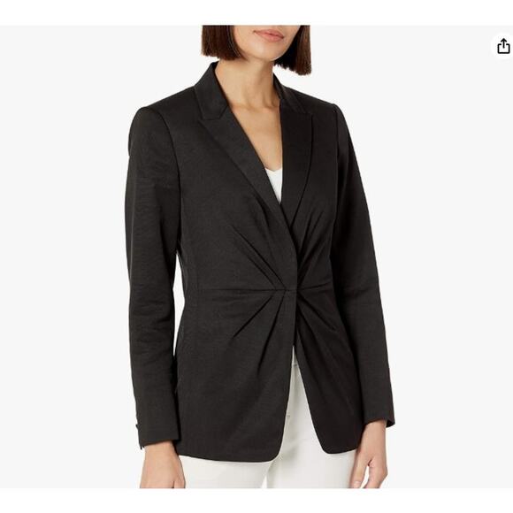 Rebecca Taylor Black Ottoman Fabric Pleated Blazer Designer Size 12 MSRP $550 - Picture 1 of 11